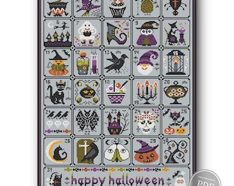 Halloween Kreuzstich Muster PDF - Adventskalender Sampler, Gruseliges Zählmuster, Stickmuster, Instant Download DIY Dekor PatternDecor 481