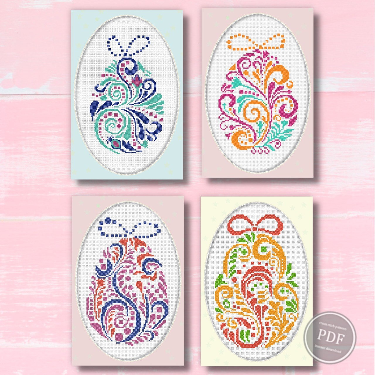 Easter Egg Cross Stitch Pattern PDF, Spring Embroidery Design, Colorful ...
