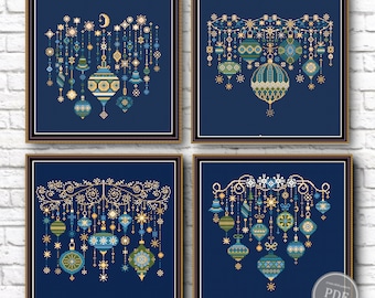 Set Cross stitch Christmas 4 Patterns, Garland Cross Stitch, Christmas Embroidery, Stitch Christmas Modern Cross Stitch Instant PDF download