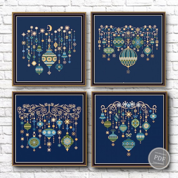 Preview of Set Cross stitch Christmas 4 Patterns, Garland Cross Stitch, Christmas Embroidery, Stitch Christmas Modern Cross Stitch Instant PDF download by NARAxStitchPatterns