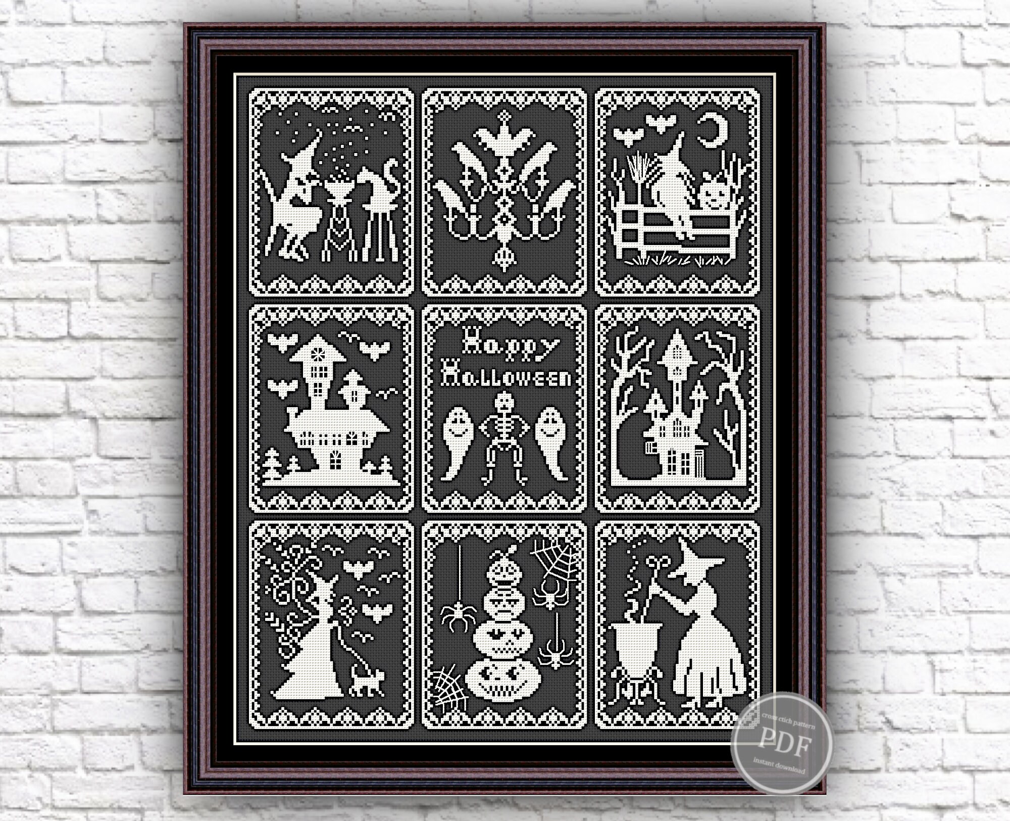 Spooky Halloween Sampler Cross Stitch Pattern Spooky Bats Witches PDF ...