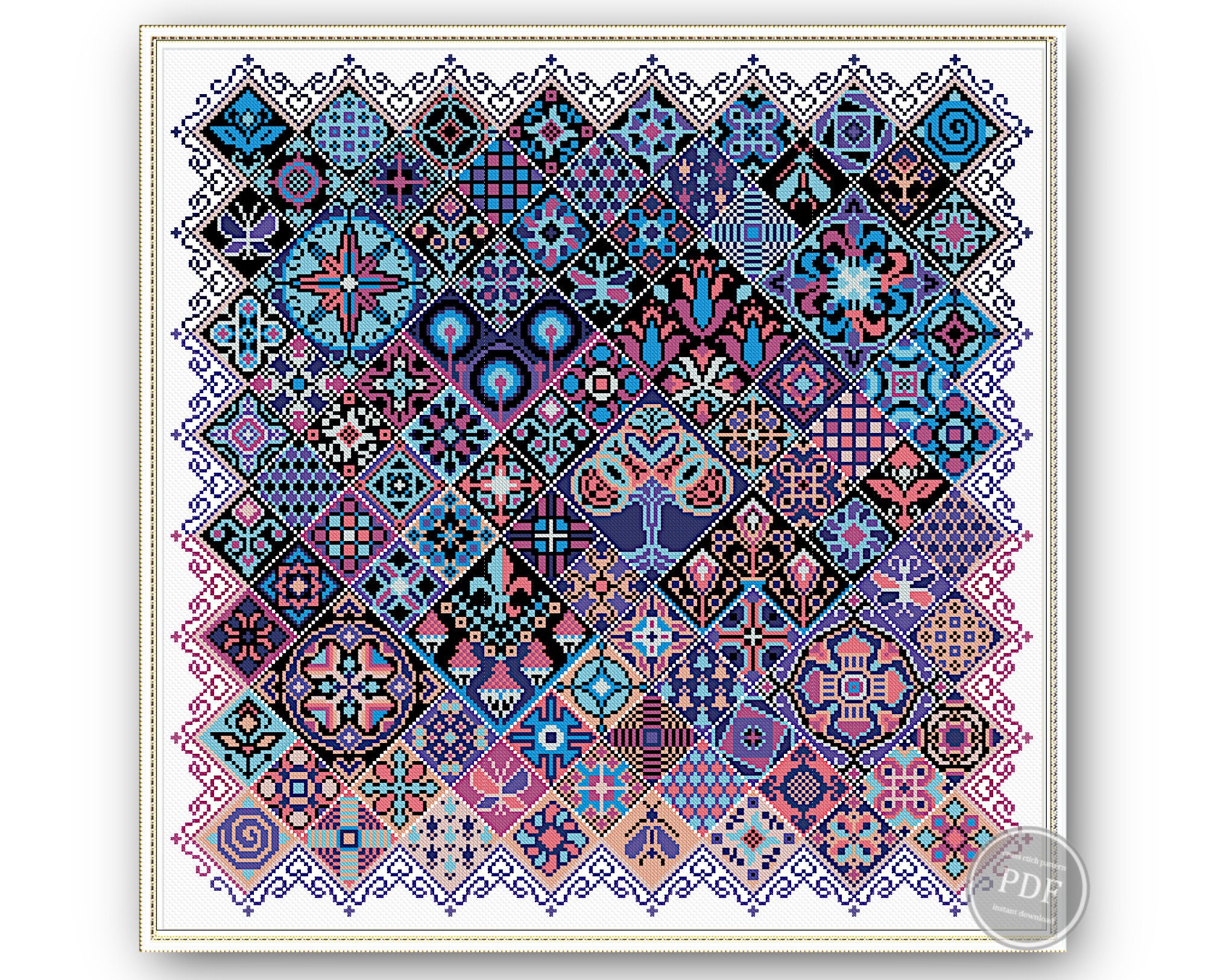 は自分にプチご褒美を Geometric Mosaic Sampler Stitch Cross Cross Garden Stitch 工芸品