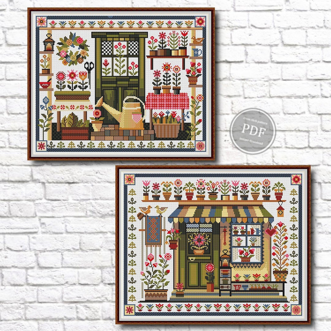 Summer Primitives Set of Cross Stitch Patterns Summer Primitive. Cottage Sampler. Modern ...