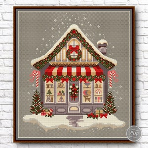 Christmas House Cross Stitch Pattern PDF – Cozy Winter Home Embroidery, Holiday Cottage Scene, Easy Cross Stitch Design Instant Download 398