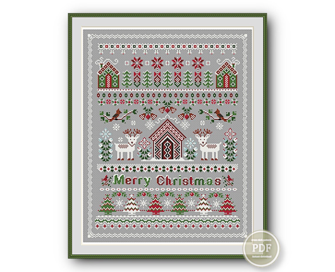 Merry Christmas Sampler Cross Stitch PDF - Merry Christmas Pattern ...