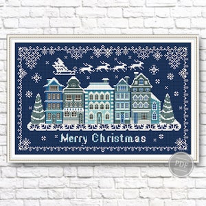 Merry Christmas. Christmas cross stitch pattern. Santa is coming to town. Winter cross stitch. Sew Christmas. PDF Instant Download