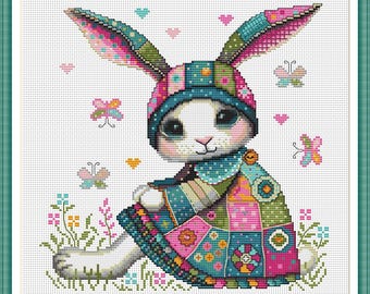 Padrão de Ponto Cruz de Coelhinho Bebê em PDF, Amostra para Quarto de Bebê, Decoração para Quarto Infantil, Download Instantâneo 554