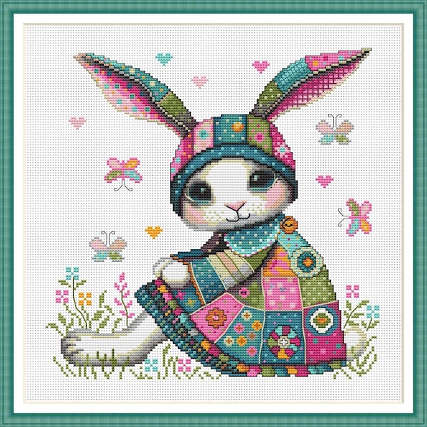 Patrón de punto de cruz de conejito bebé (PDF), muestrario infantil, decoración de habitación infantil, descarga instantánea (554)