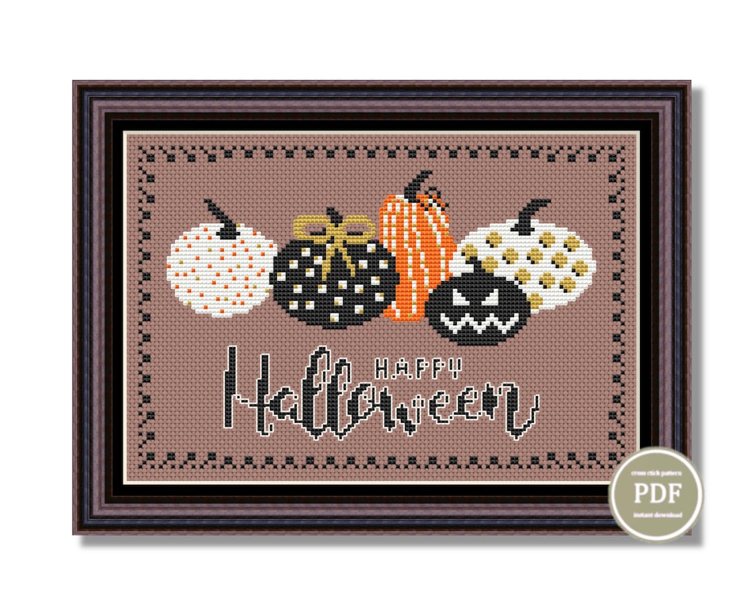 Happy Halloween Cross Stitch Pattern PDF - Modern Pumpkin Embroidery ...