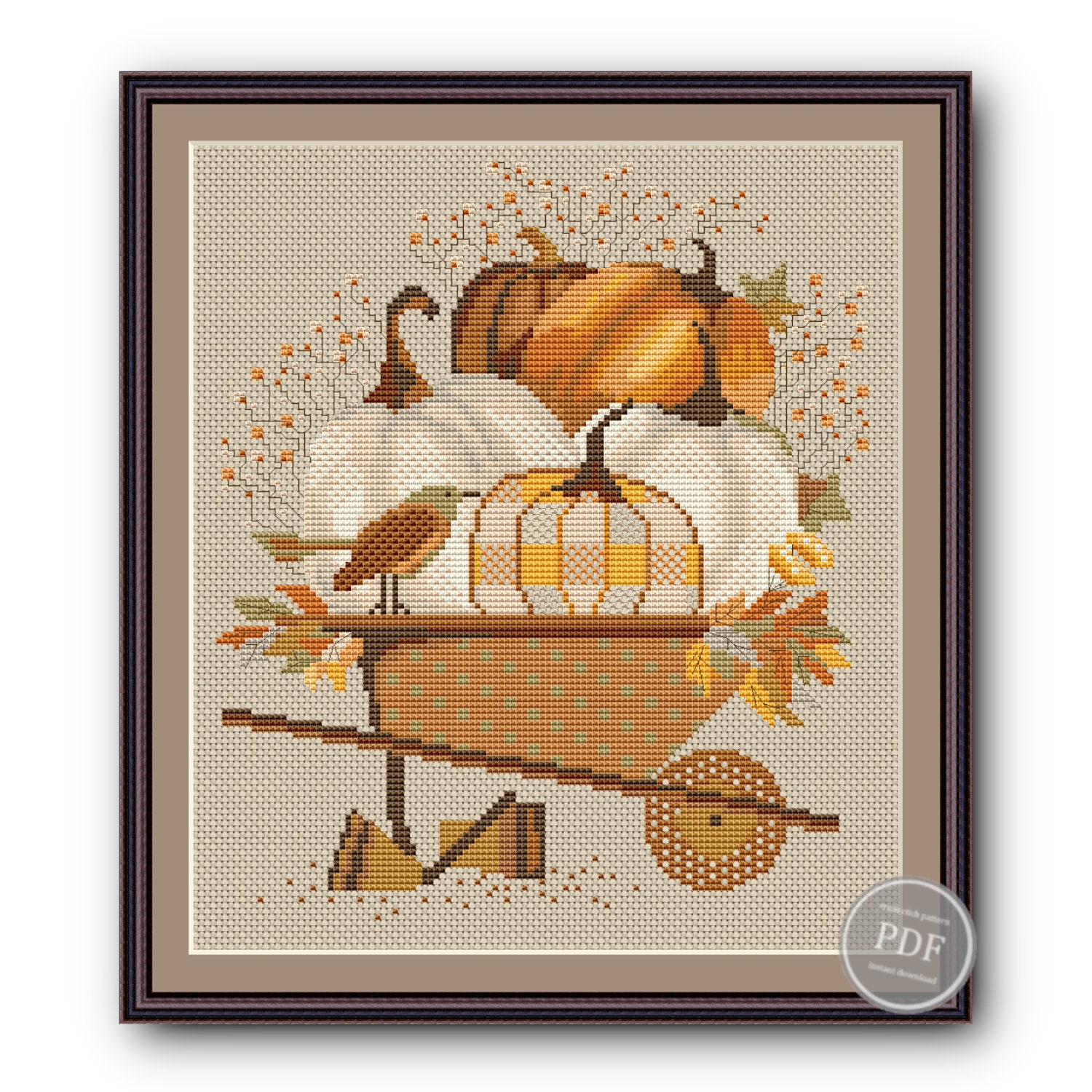 Autumn Cross Stitch Pattern PDF – Big Pumpkins Harvest, Halloween ...