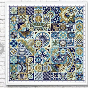 Sampler Patchwork Squares Cross stitch Mosaic PDF Monochrome Modern Embroidery. Folk Art. Instant Download