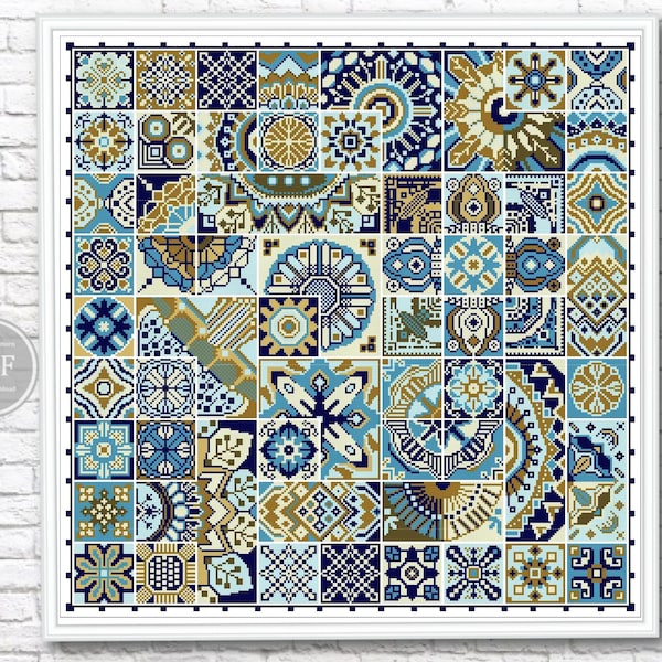 Sampler Patchwork Squares Cross stitch Mosaic PDF Monochrome Modern Embroidery. Folk Art. Instant Download