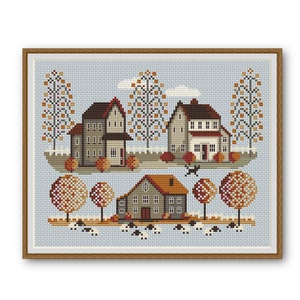 Cross Stitch Pattern Sampler Autumn Village Embroidery Cross stitch chart Counted cross stitch Digital PDF File Instant Download