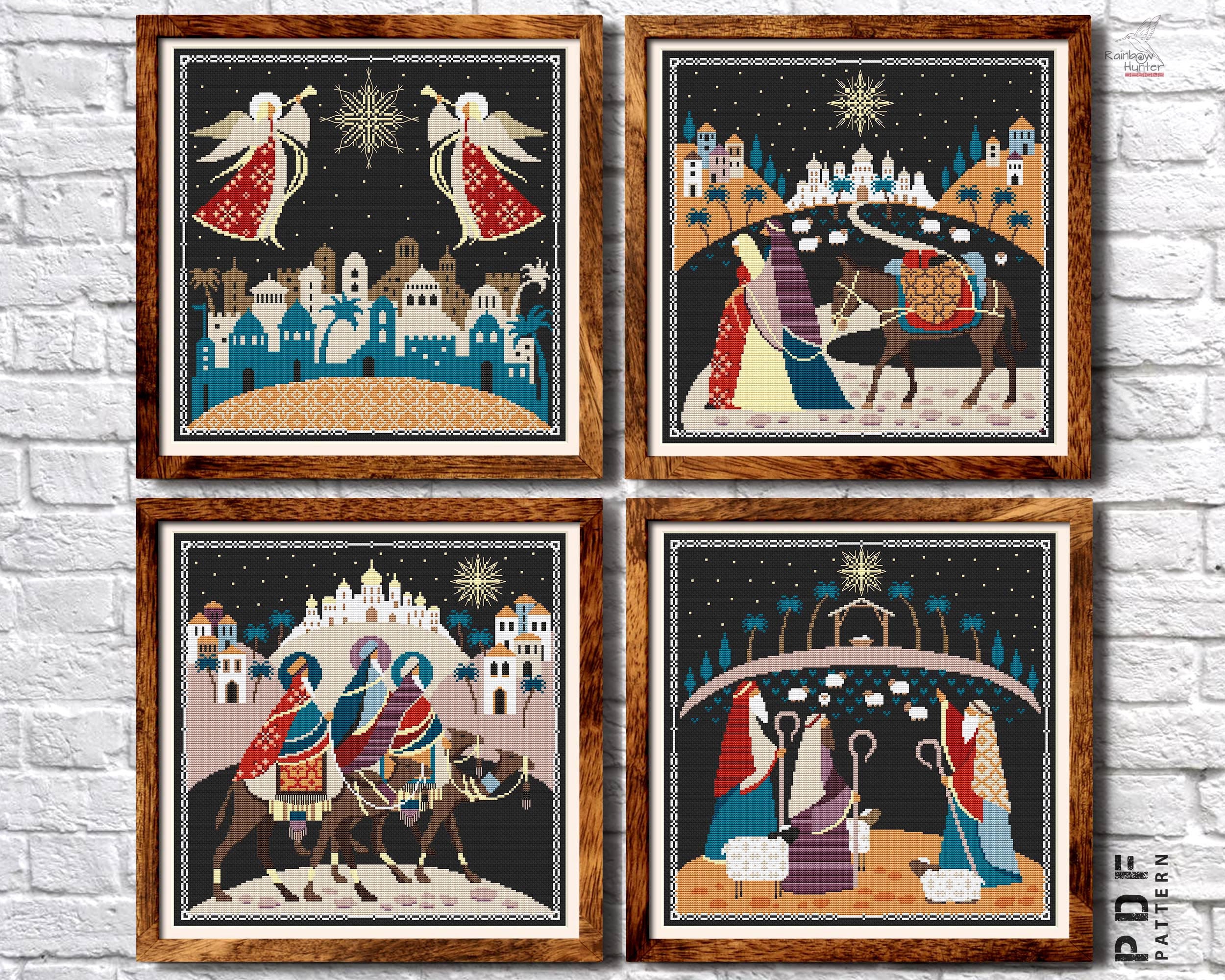 Nativity cross stitch pattern Set of 4 Christmas Nativity embroidery design Winter ornament Simple cross stitch Counted cross stitch chart