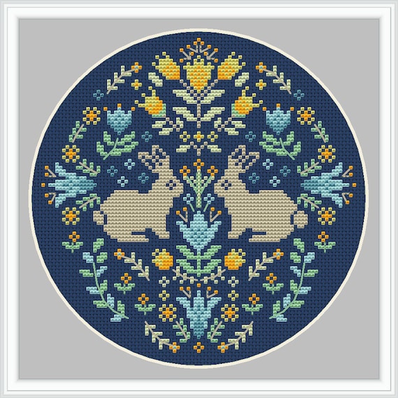 Preview of Easter Bunny Cross Stitch Pattern PDF - Floral Wreath Egg Hunt Design, Spring Embroidery, Digital Instant Download for DIY Decor - 4 by NARAxStitchPatterns