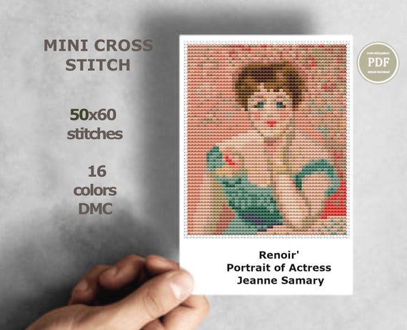 Mini Cross Stitch Pattern - Renoir Portrait of Jeanne Samary, Tiny Modern Art, Famous Painting Digital PDF Instant Download, PatternKeeper