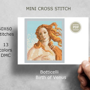 Mini Cross Stitch Pattern Botticelli Birth of Venus – Tiny Art Embroidery, Renaissance Painting xStitch, DIY Home Decor Instant Download PDF