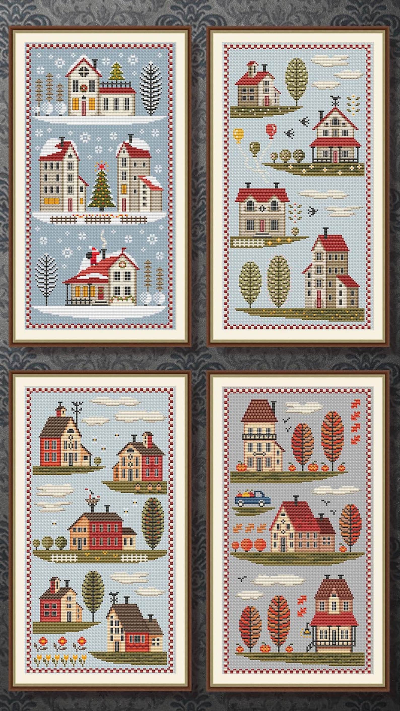 Cross Stitch Season Set of 4 Pattern PDF Primitive Xstitch Village ...