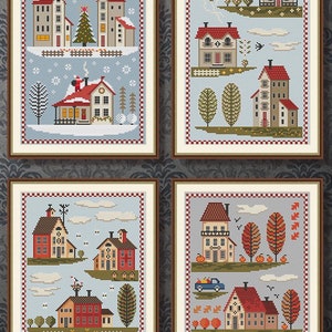 Cross Stitch Season Set of 4 Pattern PDF Primitive Xstitch Village ...