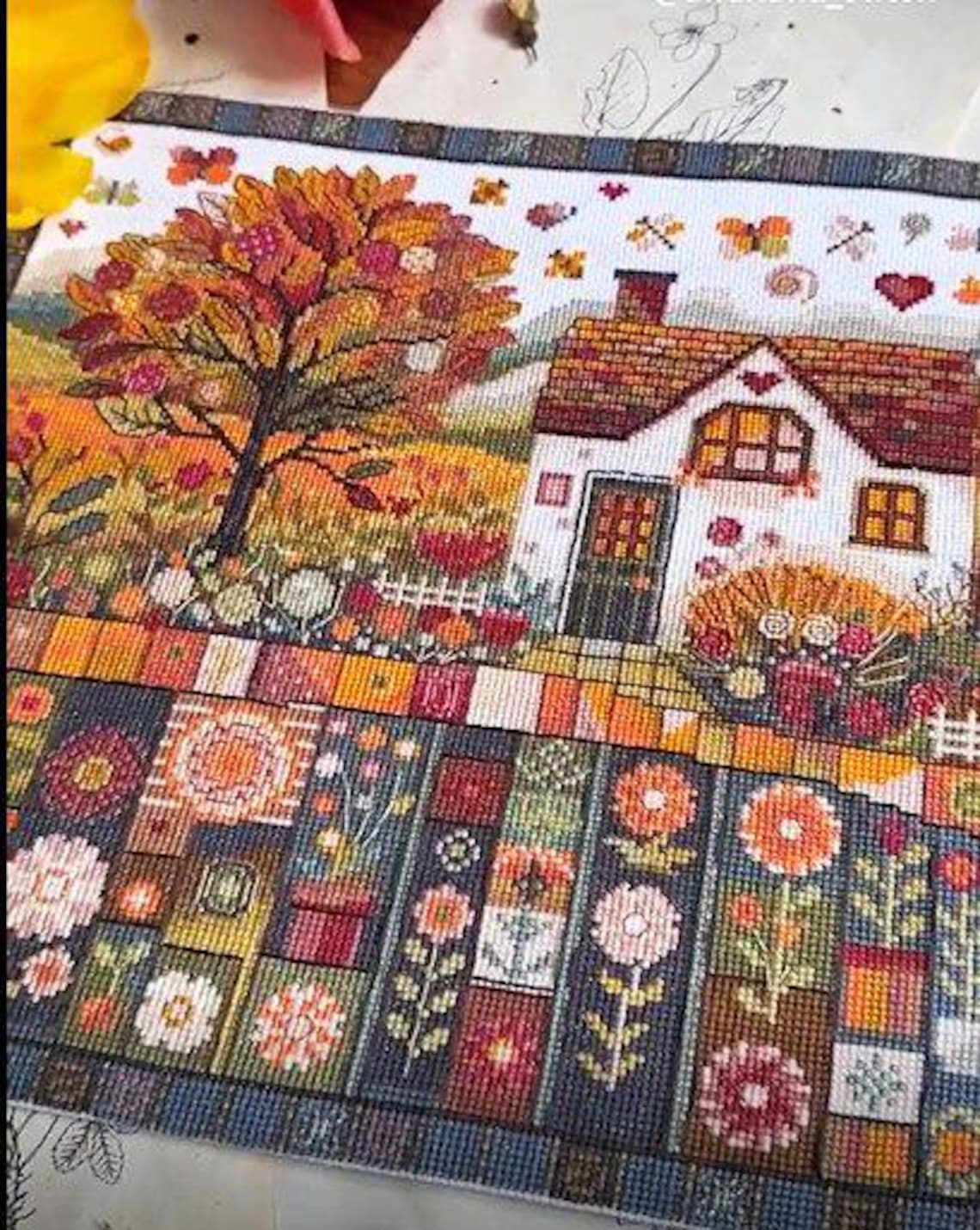 Autumn Village Cross Stitch PDF Pattern – Fall House Sampler, Fairytale ...