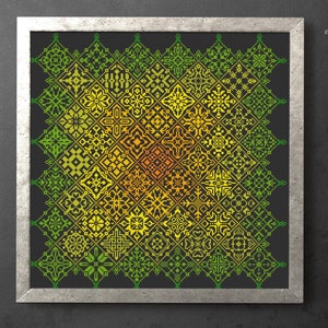 Patchwork Punto de Cruz Verde Iridiscente sampler patrón punto de cruz Azulejo Cuadro punto de cruz Adorno cuáquero Punto de cruz simple