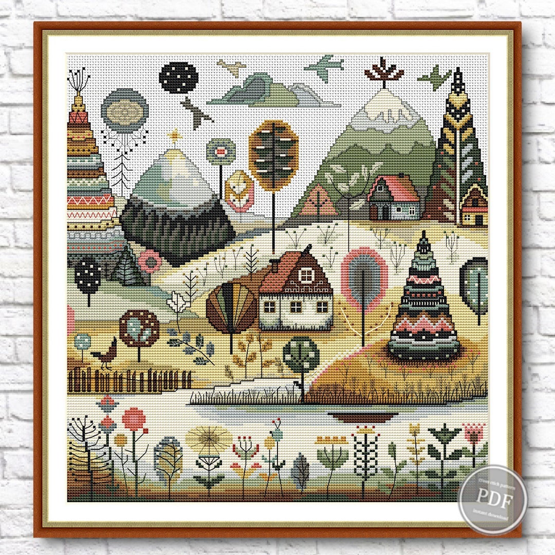Cross Stitch Pattern. Village Houses. Autumn Cross Stitch. Modern Cross Stitch. Compatible With
