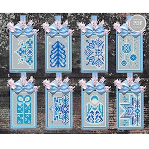 Kerst kruissteekpatroon, cadeaukaartjes, kerstversiering, sneeuwvlokken, engel, modern kruissteekpatroon, Instant Download 146