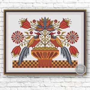 Fraktur Birds Sampler # 2 Cross Stitch Fraktur Cross Stitch Pattern PDF Primitive Modern Folk Embroidery Instant Download PDF