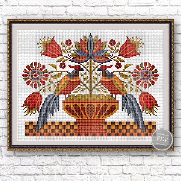 Fraktur Birds Sampler # 2 Cross Stitch Fraktur Cross Stitch Pattern PDF Primitive Modern Folk Embroidery Instant Download PDF