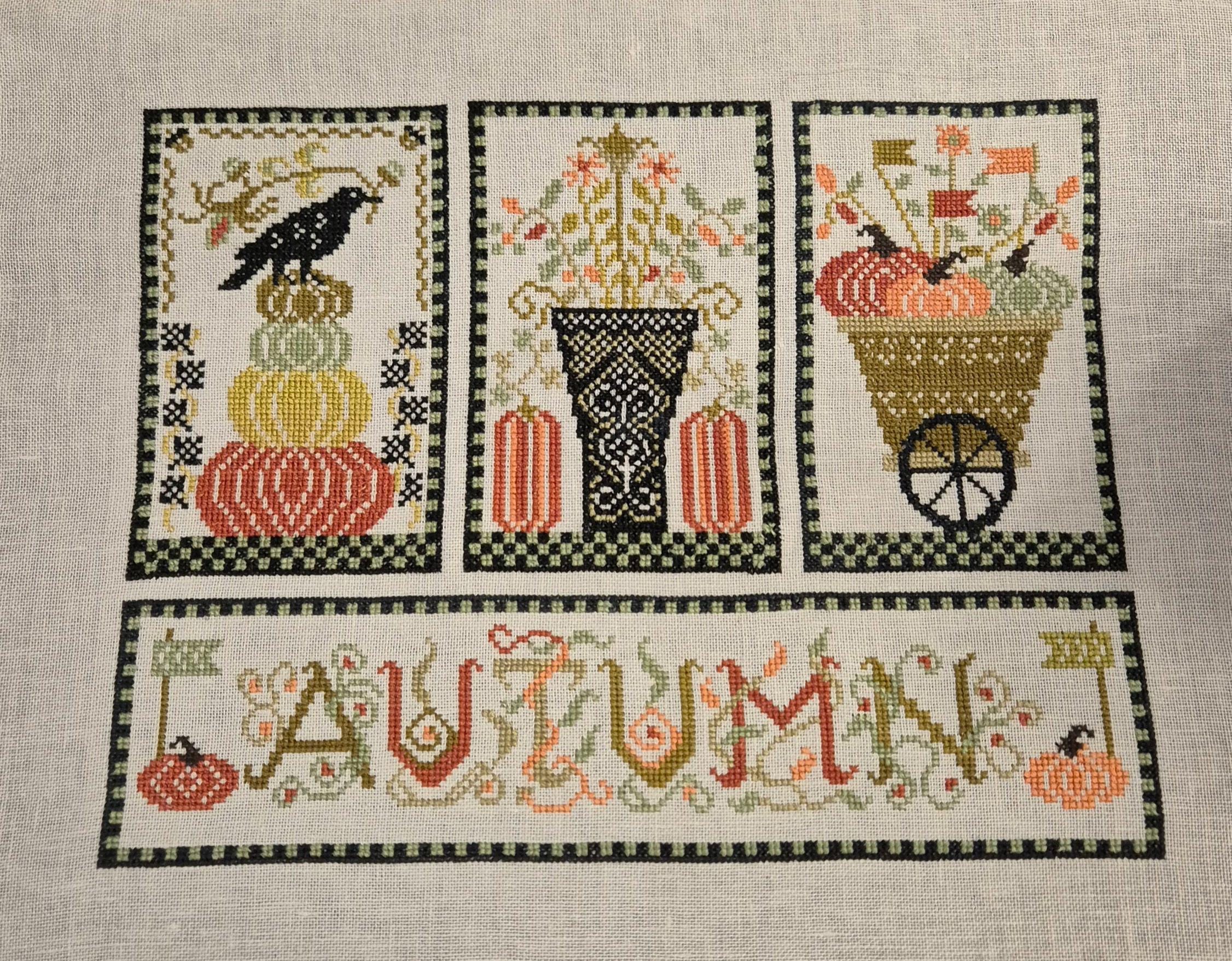 Cross Stitch Pattern Sampler Autumn Embroidery Pumpkins Digital PDF ...