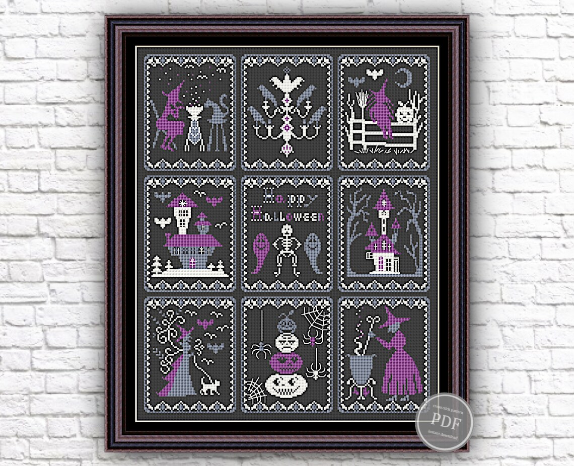 Spooky Halloween Sampler Cross Stitch Pattern Spooky Bats Witches PDF ...