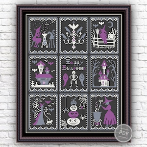 Spooky Halloween Sampler Cross Stitch Pattern Spooky Bats Witches PDF File Instant Download Xstitch PDF pattern