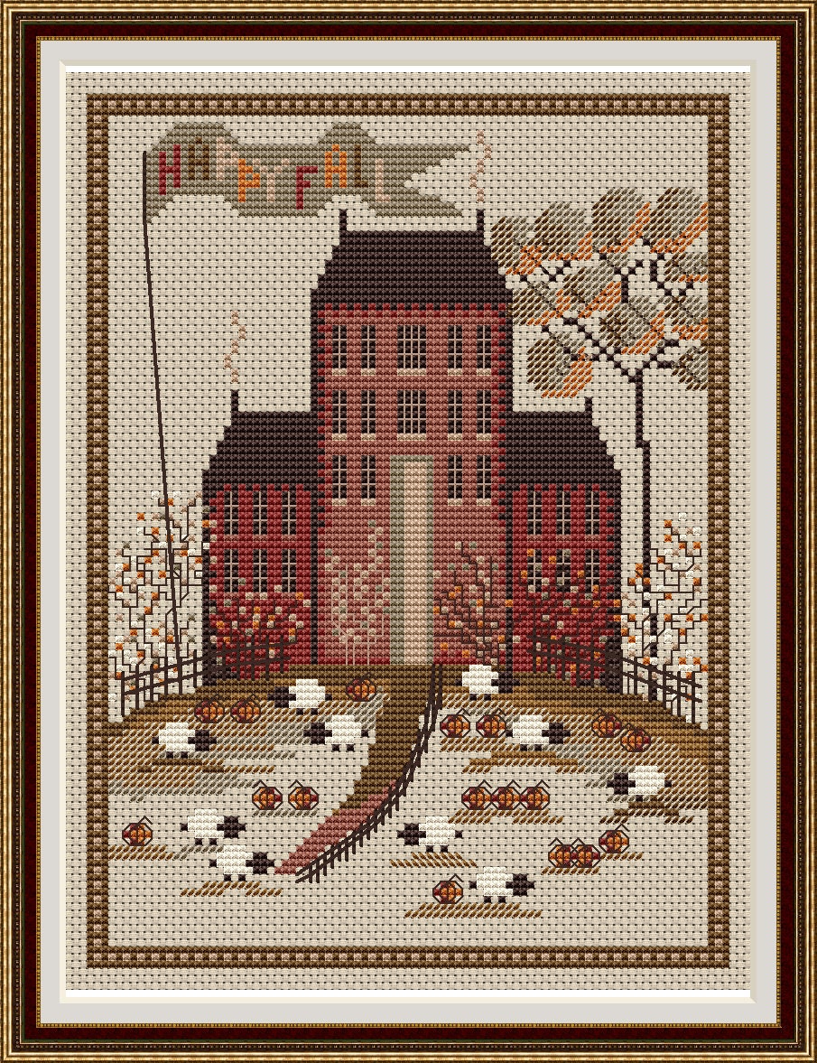 Autumn Village Sampler Cross Stitch Pattern Pumpkins Embroidery Digital ...