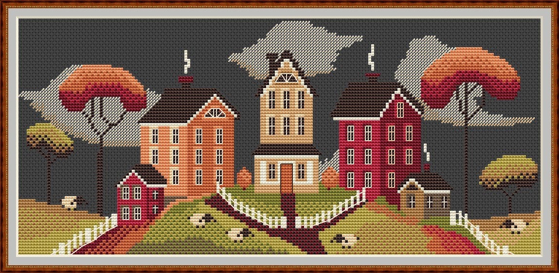 Autumn Village Cross Stitch Pattern PDF #4 - Fall Embroidery Sampler ...