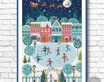 Cross stitch pattern Merry Christmas, Christmas holidays, Christmas city. Winter Cross Stitch  Pattern, PDF Instant Download