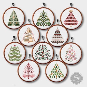 Christmas Tree Cross Stitch Patterns Set 4-3 Inch Christmas Embroidery Hoop Christmas Home Decor PDF Instant Digital Download 498