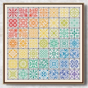 Rainbow Patchwork Cross Stitch Iridescent cross stitch pattern Folk Embrodery Counted cross stitch chart Simple embrodery