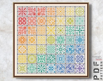 レインボーパッチワーククロスステッチ虹色のクロスステッチ