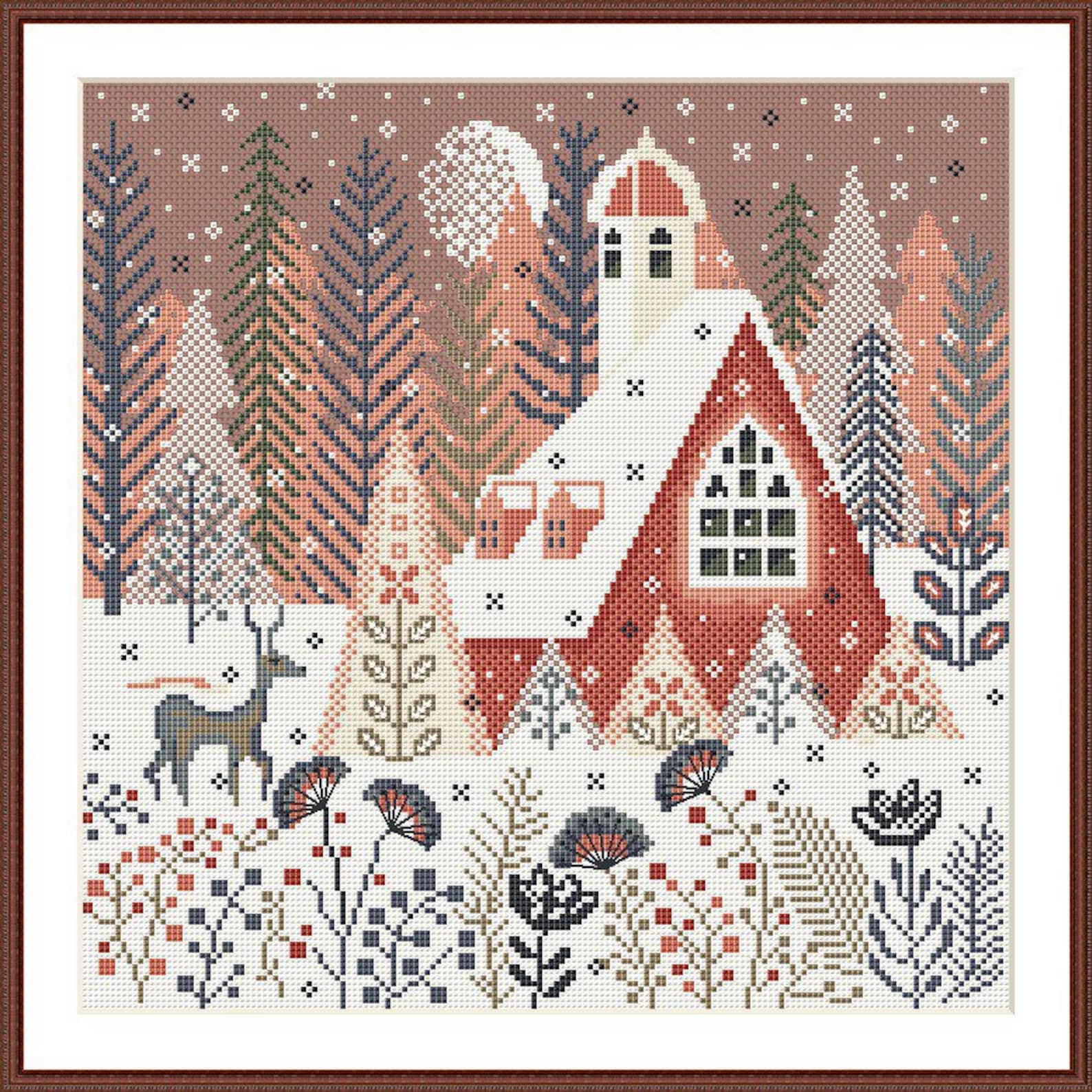 Winter Deer Cross Stitch PDF Pattern – Scandinavian House & Forest ...