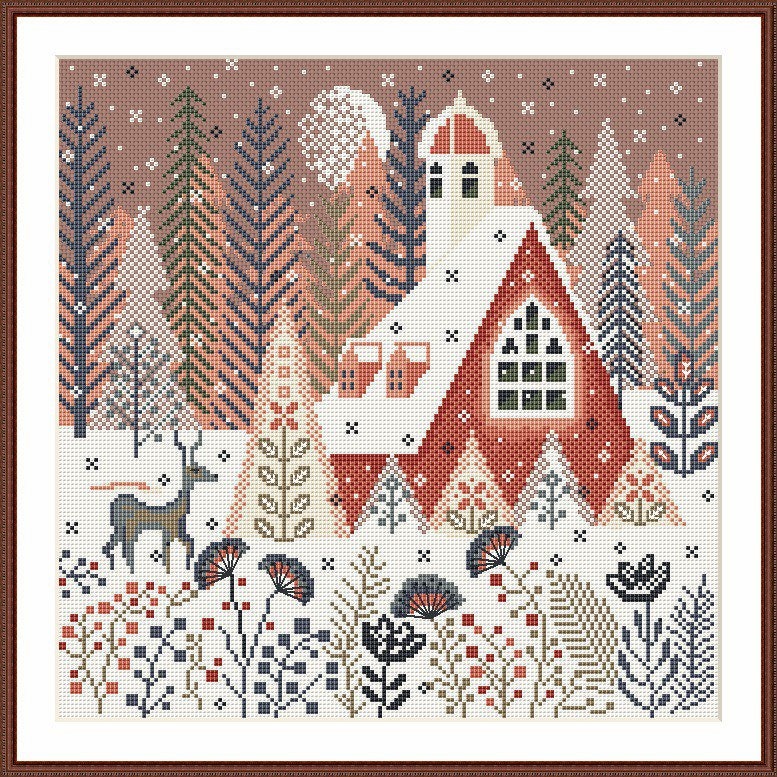 Winter Deer Cross Stitch PDF Pattern – Scandinavian House & Forest ...