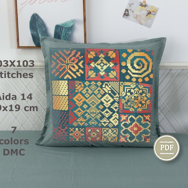 Sampler Geometric Cross Stitch Ethnic Pattern Ornament Oriental Arabic Style PDF Digital