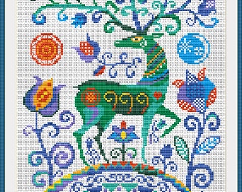 フォークディアクロスステッチPDFパターン - スカンジナビア風