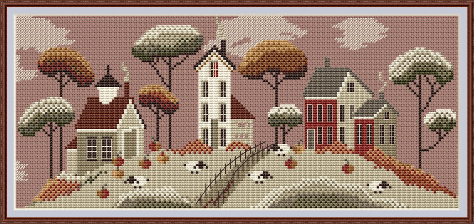 Cross Stitch Pattern Sampler Pumpkins Autumn Village Embroidery Fall ...