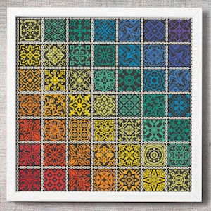 Patrón de punto de cruz de muestra de arco iris Patchwork Punto de cruz Lienzo negro Quaker xstitch Cuadrados Azulejo Tabla de punto de cruz Bordado simple
