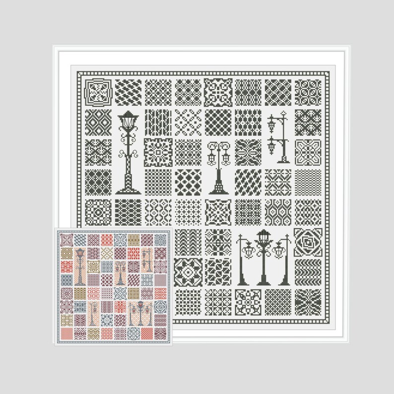 Cross Stitch Pattern Sampler Color Tiles Ornament Vintage Etsy