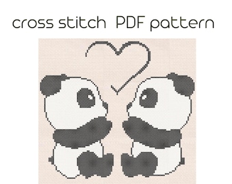 Panda cross stitch, Animal cross stitch pattern,  PDF Pattern, embroidery, PDF Instant Download. Easy cross stitch. Kids cross stitch.