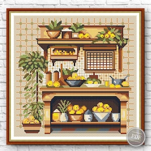 Cross stitch pattern Vintage kitchen, Old kitchen, Lemon buffet, Counted cross stitch, Instant design download. Digital PDF 431