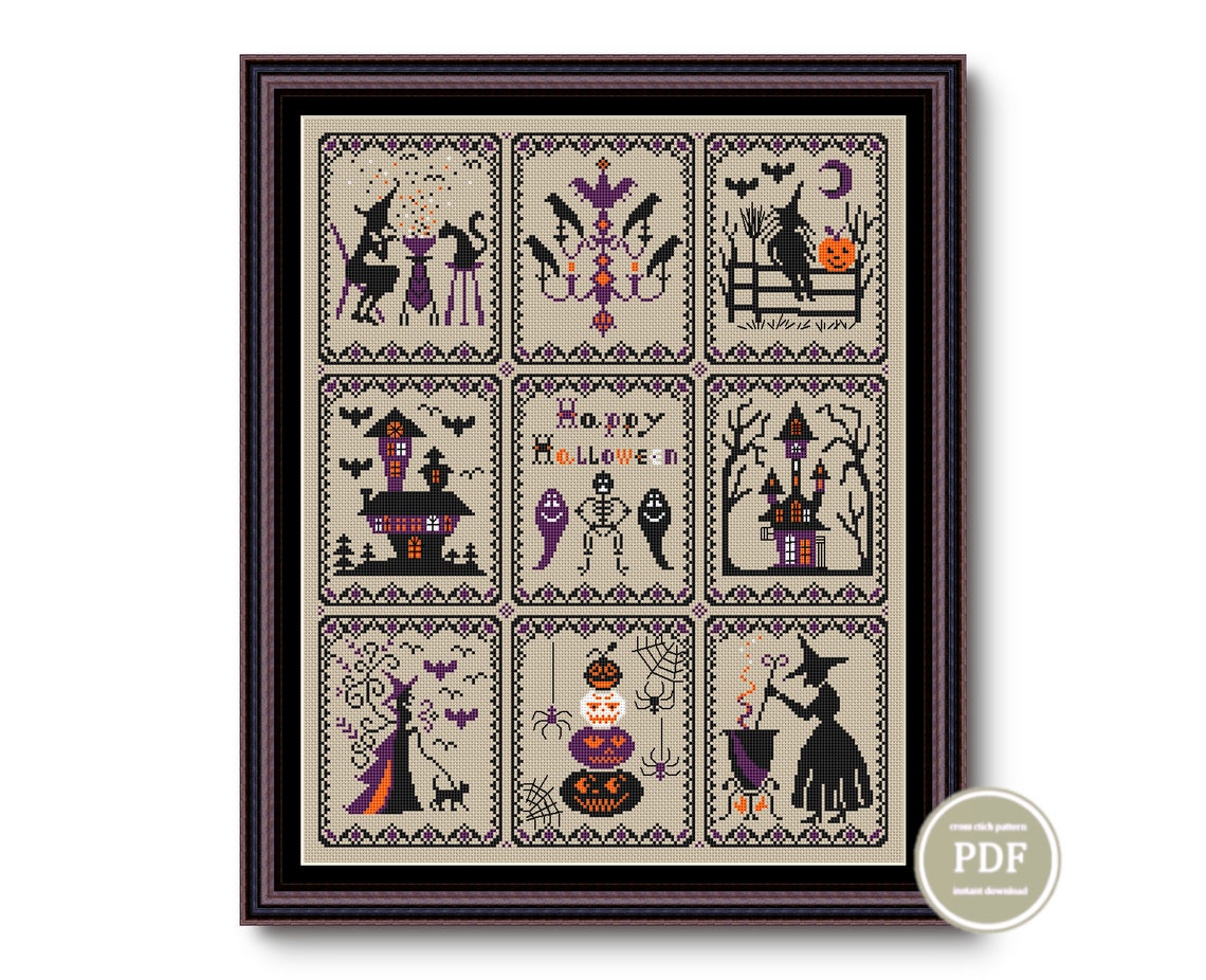 Cross Stitch Pattern Spooky Halloween Sampler Spooky Bats Witches PDF ...