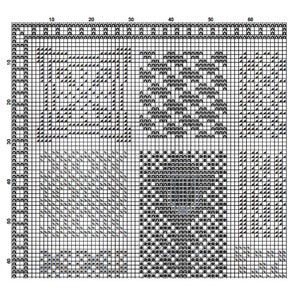 Close-up of the PDF chart showing stitched heart and ornamental elements, part of the retro-inspired lantern embroidery sampler.