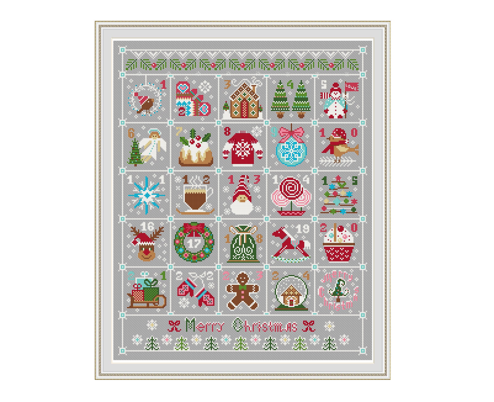 Christmas Advent Calendar Cross Stitch PDF Merry Christmas Etsy